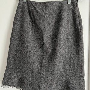Vintage Willi Smith Black Tweed Lined Wool Skirt Black Ruffle Hem Size 6